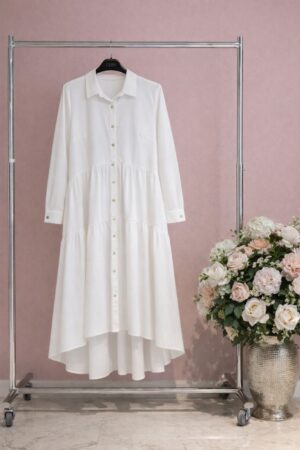 Black Button-Front Tiered Shirt Dress
