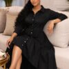 Black Button-Front Tiered Shirt Dress