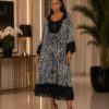Premium Zebra Print Midi Dress with Lace Trim