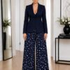 Navy Tailored Blazer & Polka Dot Palazzo Pants Set