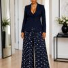 Navy Tailored Blazer & Polka Dot Palazzo Pants Set