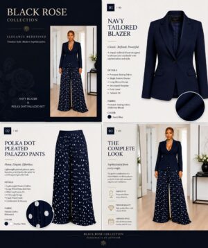 Navy Tailored Blazer & Polka Dot Palazzo Pants Set