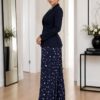 Navy Tailored Blazer & Polka Dot Palazzo Pants Set
