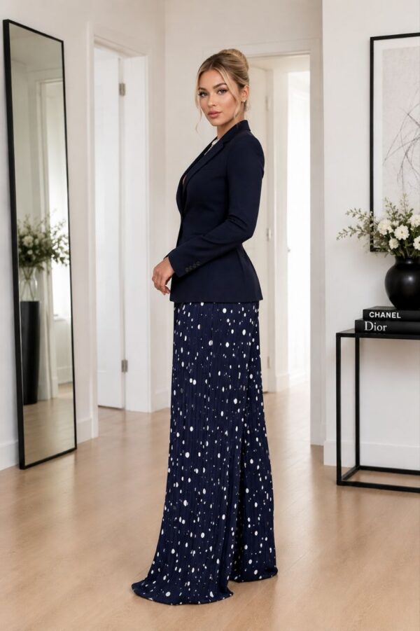 Navy Tailored Blazer & Polka Dot Palazzo Pants Set