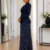 Navy Tailored Blazer & Polka Dot Palazzo Pants Set