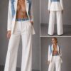 Premium White Denim Blazer Suit Set