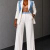 Premium White Denim Blazer Suit Set