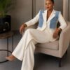 Premium White Denim Blazer Suit Set