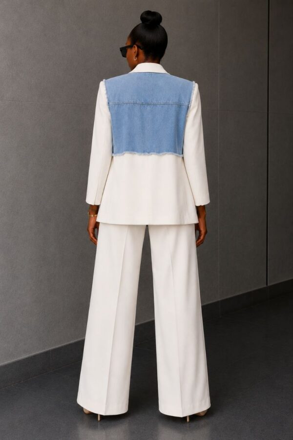 Premium White Denim Blazer Suit Set