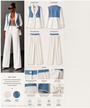Premium White Denim Blazer Suit Set