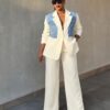 Premium White Denim Blazer Suit Set