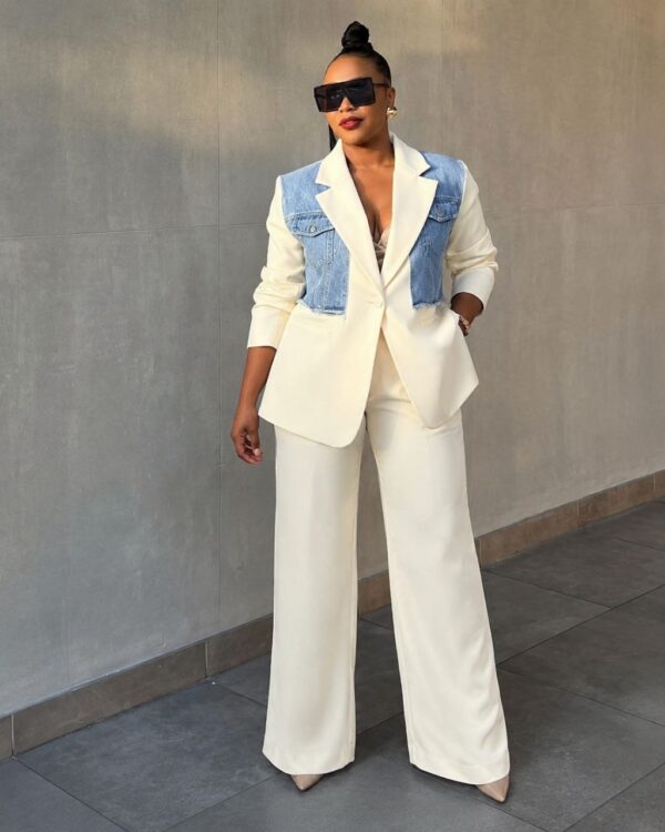 Premium White Denim Blazer Suit Set