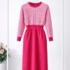 Women's Houndstooth Knit Sweater Dress - Premium Wool Blend