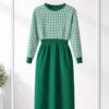 Women's Houndstooth Knit Sweater Dress - Premium Wool Blend