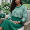 Women's Houndstooth Knit Sweater Dress - Premium Wool Blend