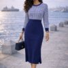 Women's Houndstooth Knit Sweater Dress - Premium Wool Blend