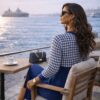 Women's Houndstooth Knit Sweater Dress - Premium Wool Blend