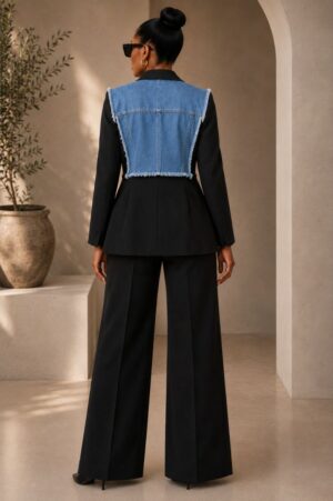 Premium Black Denim Vest Blazer Suit Set