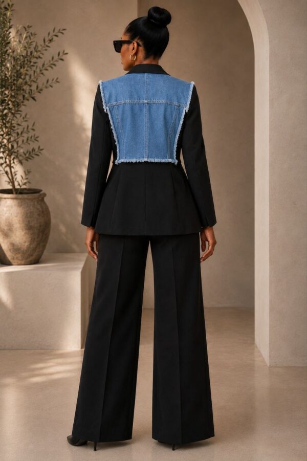 Premium Black Denim Vest Blazer Suit Set