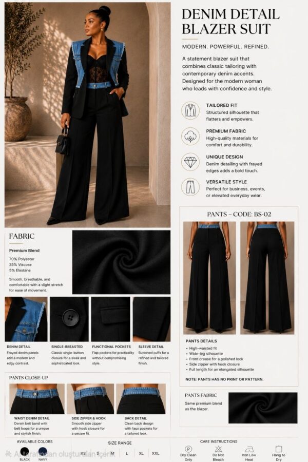 Premium Black Denim Vest Blazer Suit Set