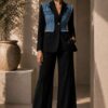 Premium Black Denim Vest Blazer Suit Set