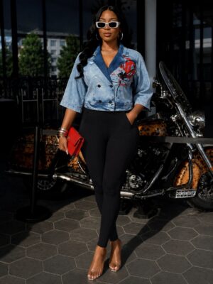 Premium Ice Blue Denim Blazer Jacket