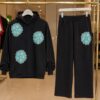 Black Flower Print Hoodie & Pants Set