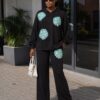 Black Flower Print Hoodie & Pants Set
