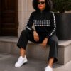 Black Gingham Colorblock Knit Sweater & Culotte Pants Set