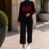 Black Red Plaid Knit Set - Sweater and Pants Combo