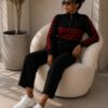 Black Red Plaid Knit Set - Sweater and Pants Combo