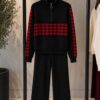 Black Red Plaid Knit Set - Sweater and Pants Combo