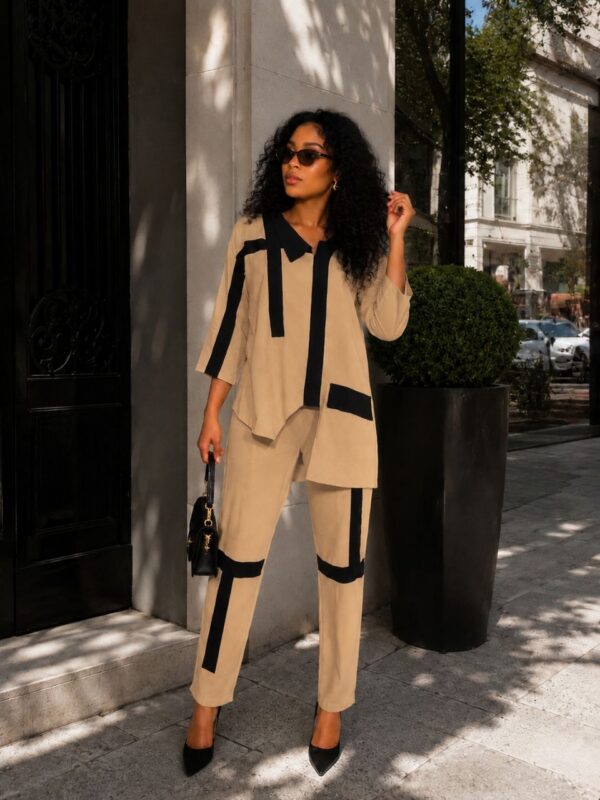 Elegant Color Block Shirt Dress