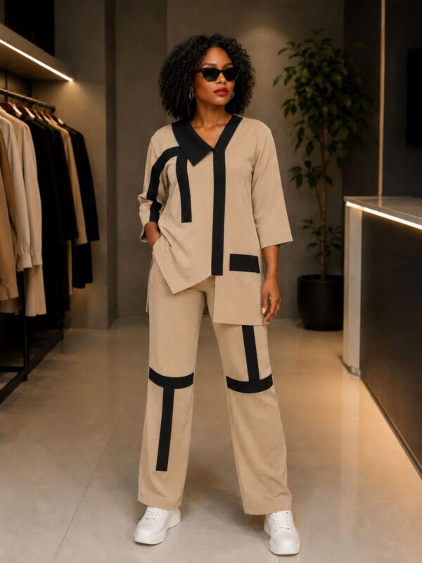 Elegant Color Block Shirt Dress