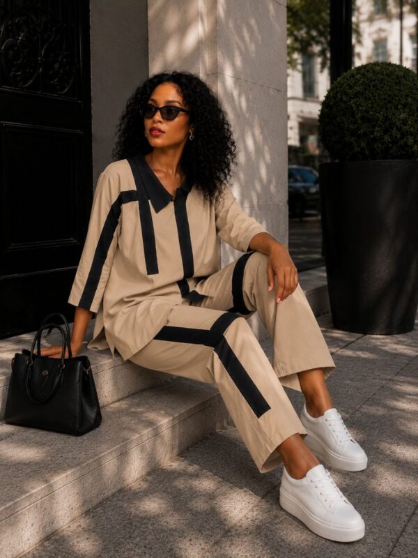 Elegant Color Block Shirt Dress