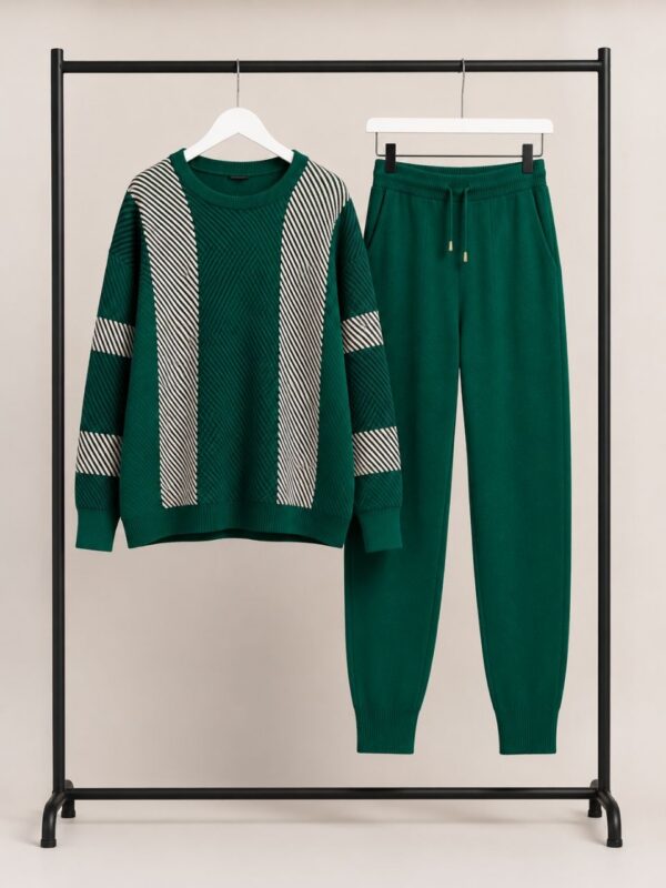 Two-Piece Knit Set: Striped Sweater & Matching Pants