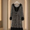 Premium Zebra Print Midi Dress with Lace Trim