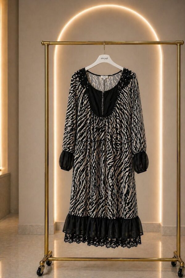 Premium Zebra Print Midi Dress with Lace Trim