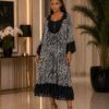 Premium Zebra Print Midi Dress with Lace Trim