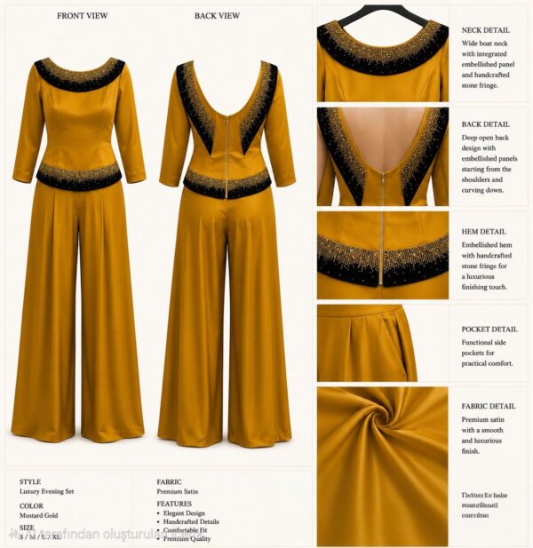 Premium Two-Piece Gold Set with Embellished Trim
