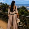 Premium Two-Piece Taupe Set with Embellished Trim