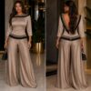 Premium Two-Piece Taupe Set with Embellished Trim