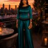 Premium Two-Piece Emerald Green Satin Set