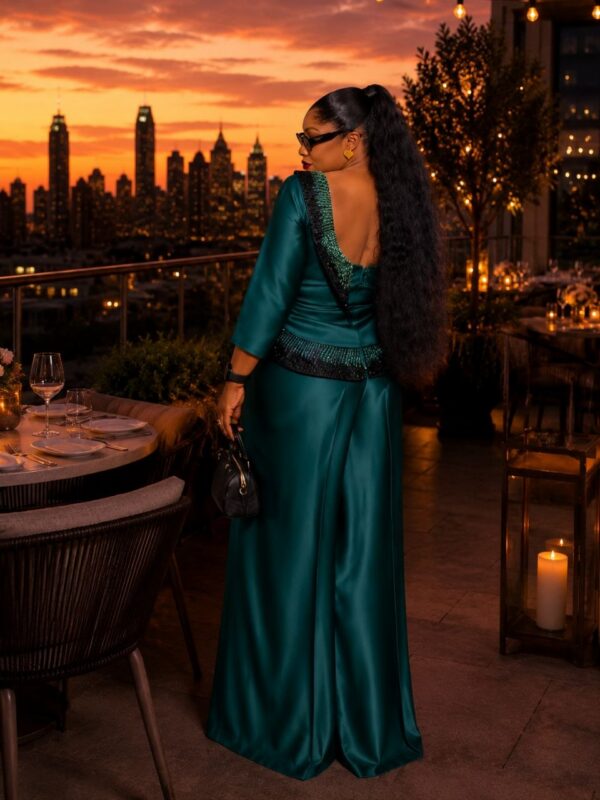 Premium Two-Piece Emerald Green Satin Set