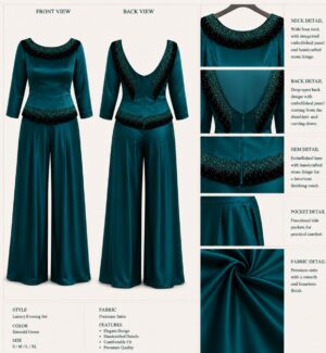 Premium Two-Piece Emerald Green Satin Set