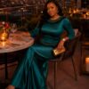 Premium Two-Piece Emerald Green Satin Set