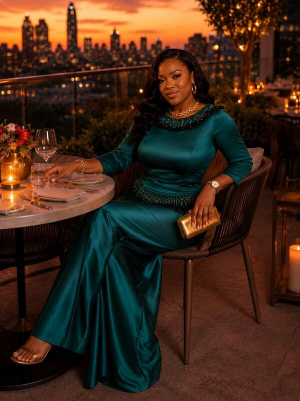 Premium Two-Piece Emerald Green Satin Set