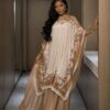 Premium Evening Dress with Lace Cape - Cream & Gold