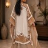 Premium Evening Dress with Lace Cape - Cream & Gold