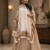 Premium Evening Dress with Lace Cape - Cream & Gold